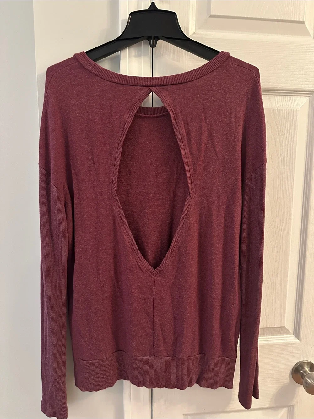 ALO Yoga Textured Long Sleeve Crew Pullover Open Back Detail - Wine- Best for L